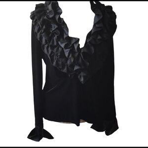 Alexandra Rosati size large awesome black velvet back zip top with ruffl…